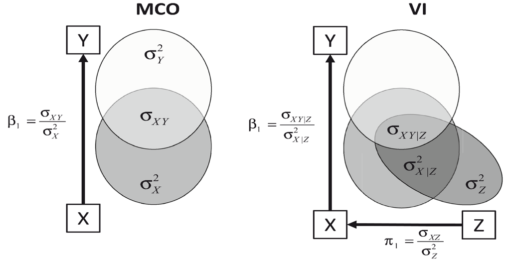 Modelos conceptuales MCO e IV (Pokropek, 2016)