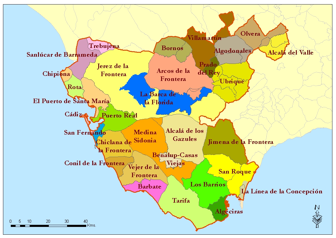 mapa politico cadiz Ámbitos intermedios en la provincia de Cádiz dentro de los 