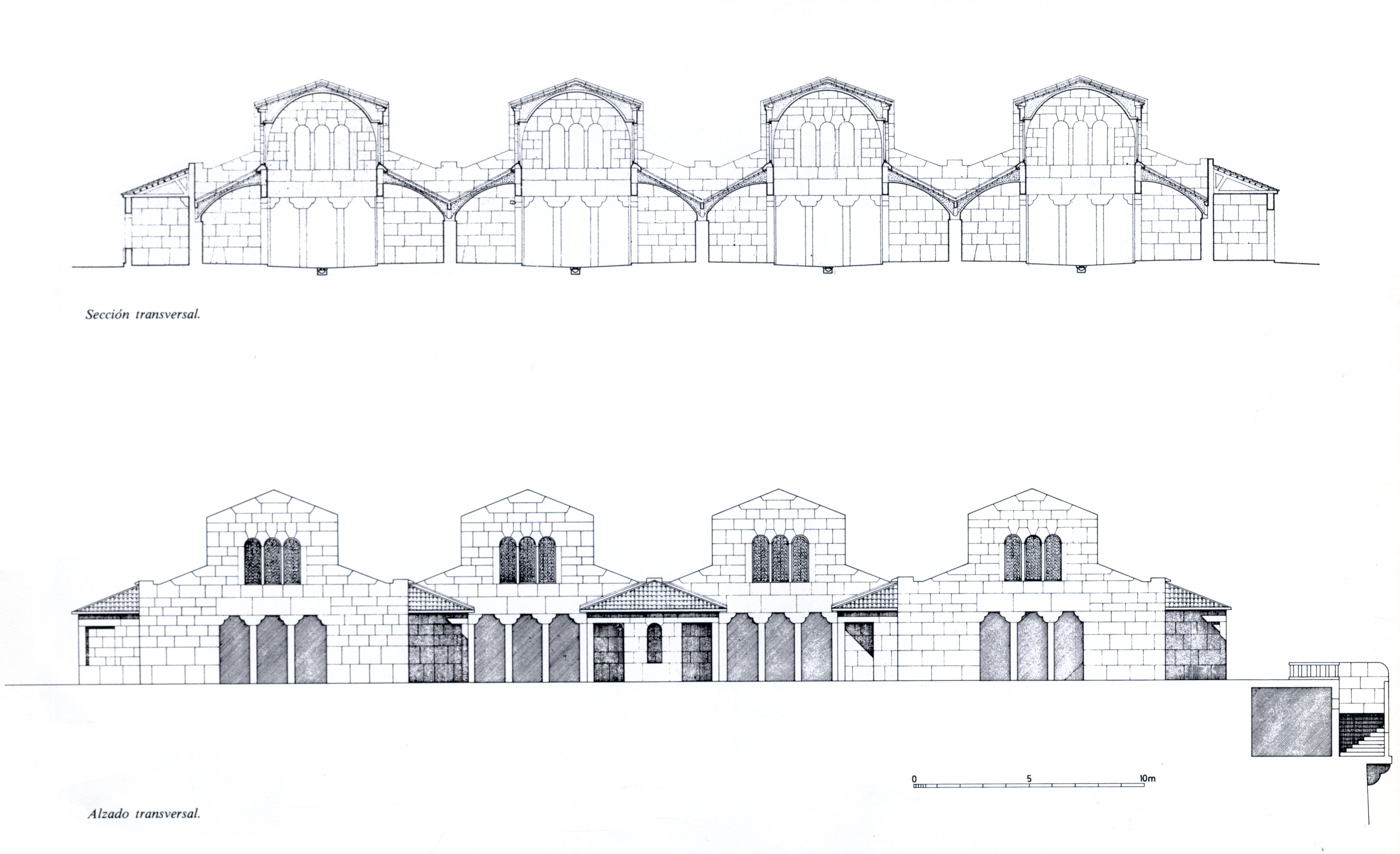 Sección y alzado transversales del Mercado de Abastos de Santiago de Compostela, Composición Arquitectónica, 1983.